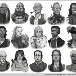 Portraits for Moonshae Isles adventure modules; published by Baldman Games, story lead Eric Menge
