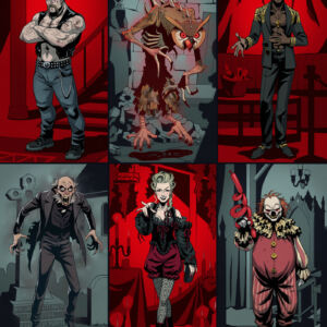 Character art for City Council of Darkness, Dimension 20's Vampire the Masquerade season: a selection of supernatural NPCs