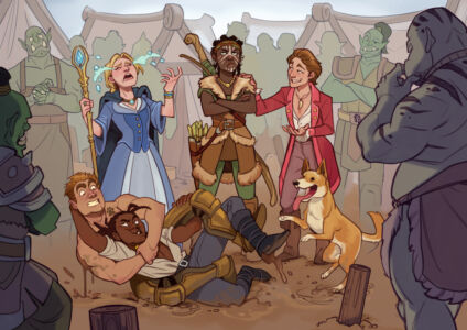 Sketchy lines group scene: Negotiation